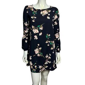 Lulus Floral Print Dress, Navy Blue, Small, Long Sleeve, 100% Polyester